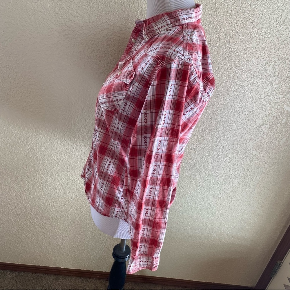 TwentyX Wrangler Western Shirt Pearl Snap Buttons Plaid Embroidered Red: XL - Picture 3 of 10